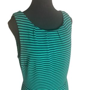 MERONA Sleeveless Green Navy Blue Striped Knit Dress Stretchy Knee Length Large